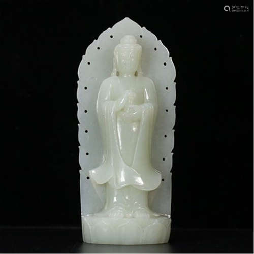 A CHINESE HETIAN JADE GUANYIN STANDING