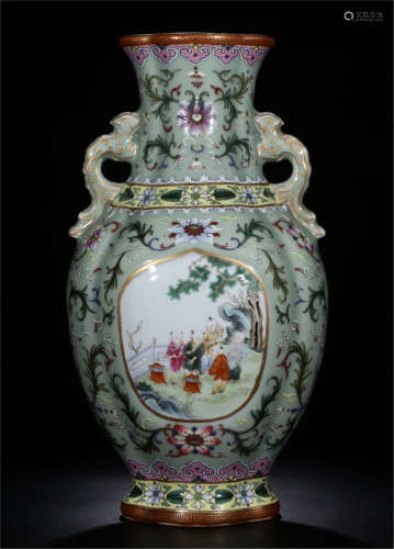 A CHINESE FAMILLE ROSE FLOWER DOUBLE HANDLE VASES