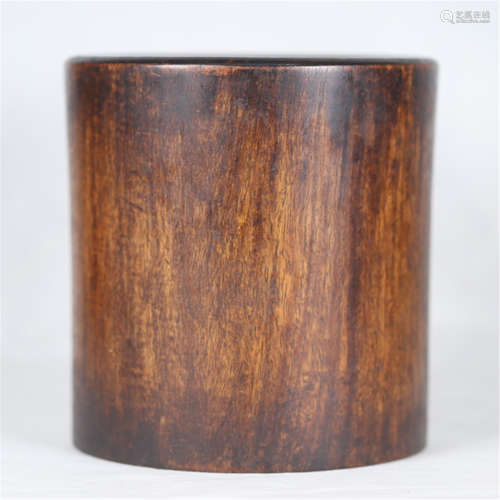 A CHINESE ARCHAIC HARDWOOD BRUSH POT