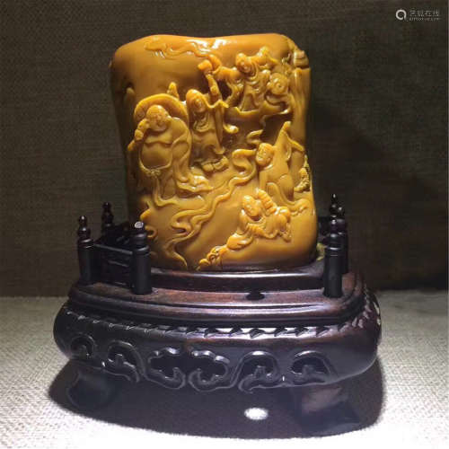 A CHINESE CARVED SOAP STONE TIANHUANG FIGURE TABLE ITEM
