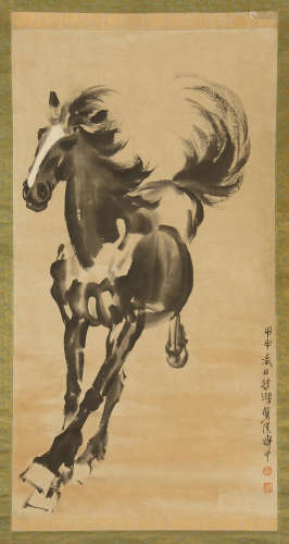 A CHINESE SCROLL PAINTING HORSE OF XU BEIHONG