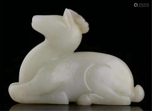 A ARCHAIC CHINESE CARVED JADE BEAST TABLE ITEM