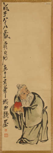 A CHINESE SCROLL PAINTING OLD MAN OF QI BAISHI