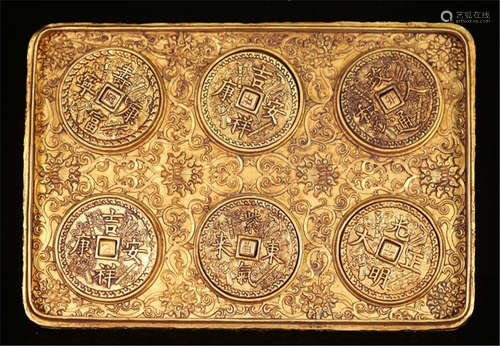 A SET OF GILT BRONZE COINS