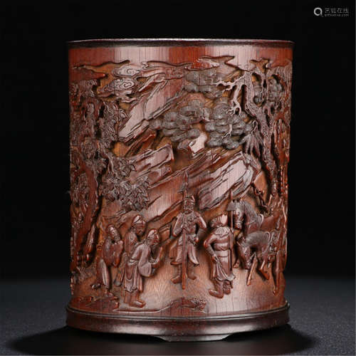 A CHINESE CARVED BAMBOO BRUSH POT