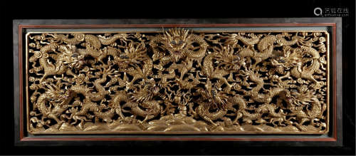 A CHINESE NINE DRAGONS FLOWER PLAQUE