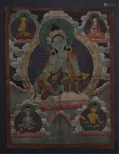 CHINESE TIBETAN THANGKA OF SEATED BUDDHA