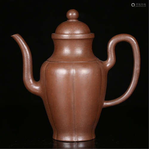 A CHINESE ANCIENT ZISHA CLAY HIGH TEA POT