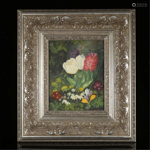 A CHINESE FLOWER OIL PAINTING