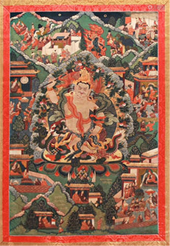 A CHINESE TIBETAN THANGKA OF SEATED BUDDHA