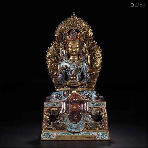 A CHINESE CLOISONNE SEATED BUDDHA