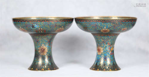 A PAIR OF CHINESE CLOISONNE STEM DISHES