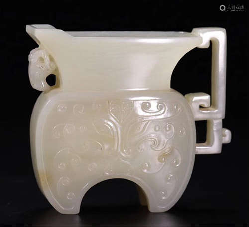 A CHINESE CARVED JADE HANDLE CUP