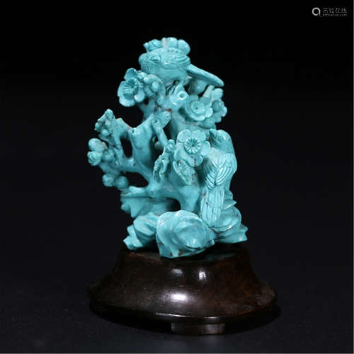 A CHINESE TURQUOISE FLOWER BIRD TABLE ITEM