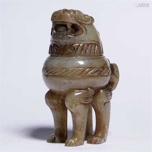 A CHINESE HETIAN WHITE JADE TRIPLE FEET CENSER