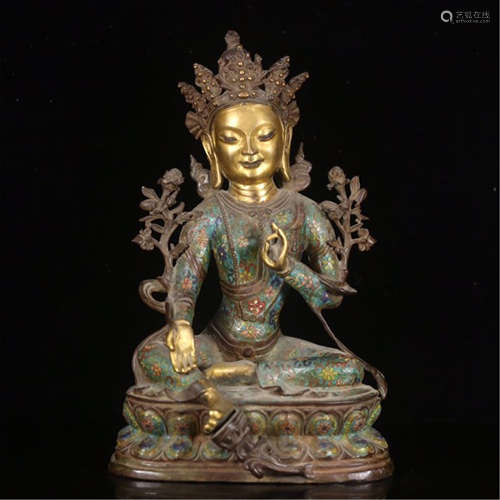 A ARCHAIC CHINESE CLOISONNE SEATED BUDDHA