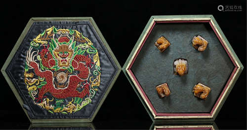 A SET OF CHINESE CARVED SOAP STONE LION SEALS