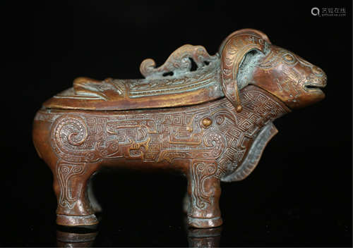 A CHINESE BRONZE SHEEP TABLE ITEM