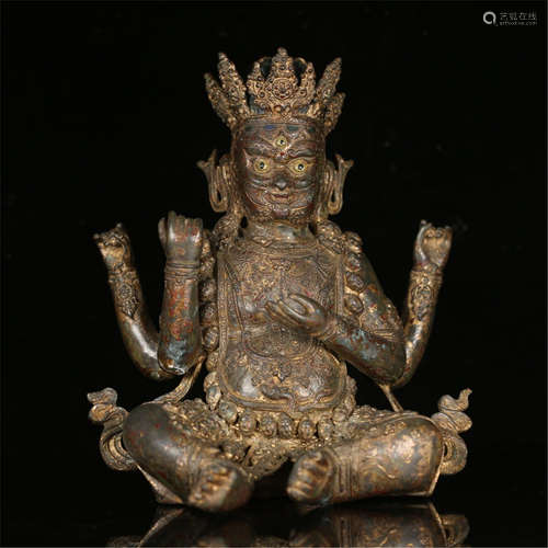 TIBETAN BRONZE FOUR ARMS SEATED BUDDHA