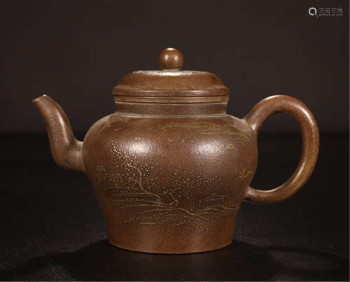 A CHINESE ZISHA CLAY POEM TEA POT