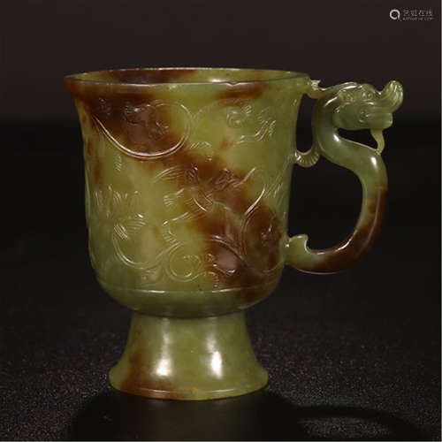 A CHINESE CARVED TIANHUANG JADE DRAGON CUP