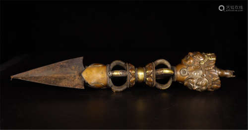 TIBETAN GILT BRONZE SCEPTER