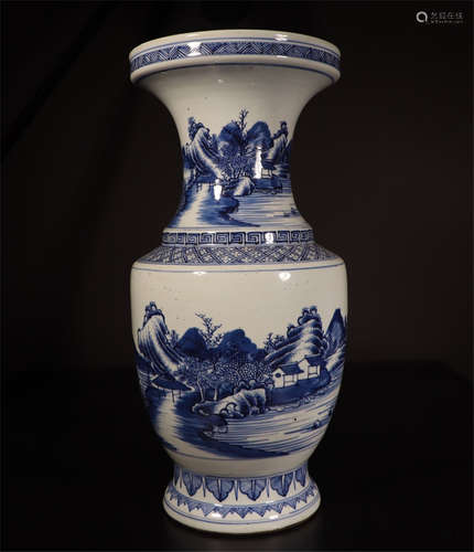 A CHINESE PORCELAIN BLUE AND WHITE MOUNTAIN VIEWS VASE