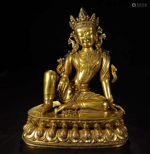 A CHINESE GILT BRONZE SEATED BUDDHA