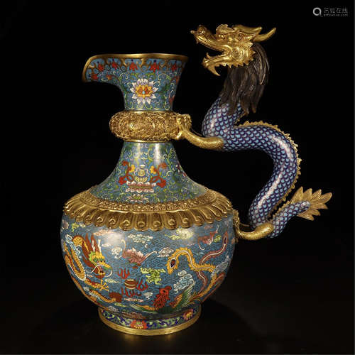 A CHINESE CLOISONNE DRAGON HANDLE KETTLE