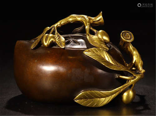 A CHINESE GILT BRONZE PEACH INCENSE BURNER