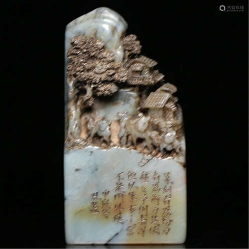 A CHINESE CARVED ANCIENT SOAP STONE FIGURE SEAL