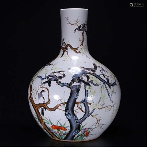 A CHINESE PORCELAIN FAMILLE ROSE TIANQIU VASE