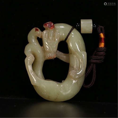 A CHINESE CARVED DRAGON JADE TABLE ITEM