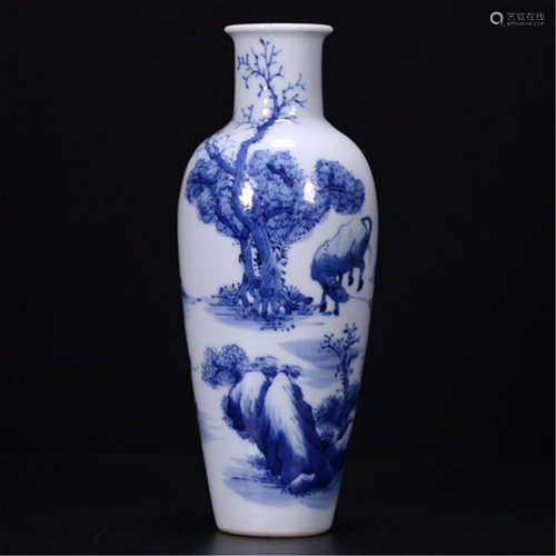 A CHINESE PORCELAIN BLUE AND WHITE OX VASE