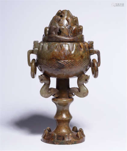 A CHINESE HETIAN JADE DOUBLE HANDLE CENSER