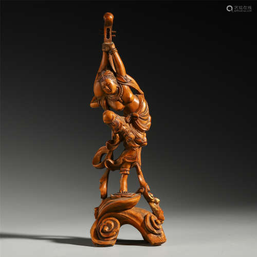A CHINESE CARVED BOXWOOD BEAUTY TABLE ITEM