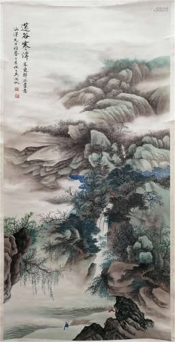 A CHINESE SCROLL PAINTING OF MOUNTAIN VIEW