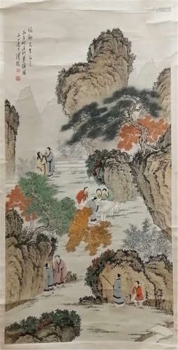 A CHINESE SCROLL PAINTING OF LANDSCAPE