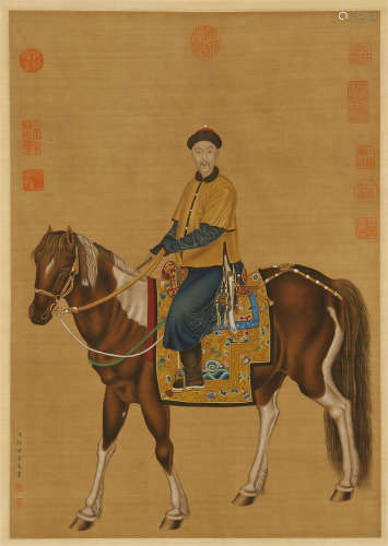 A CHINESE SCROLL PAINTING OF MAN ON HORSE