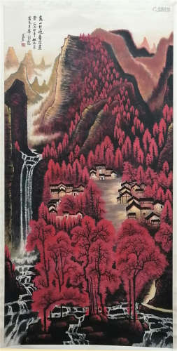 A CHINESE SCROLL PAINTING OF MOUNTAIN VIEW