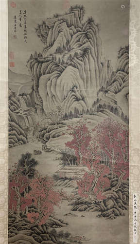 A CHINESE SCROLL PAINTING OF MOUNTAIN VIEW