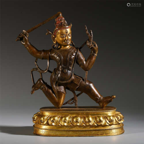 A CHINESE BRONZE LACQUER GOLD SCALANATHA