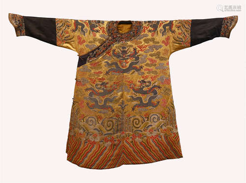 A CHINESE YELLOW DRAGON IMPERIAL ROBE