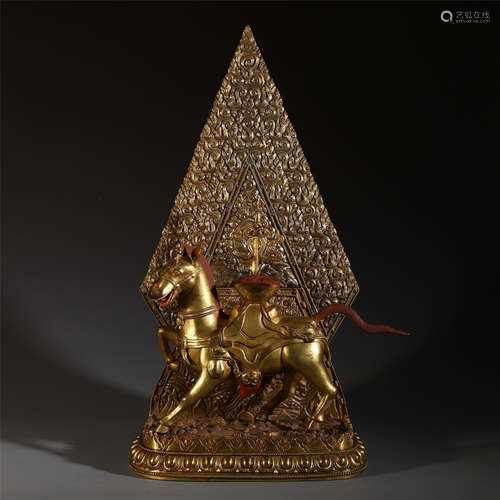 A CHINESE GILT BRONZE HORSE TABLE ITEM