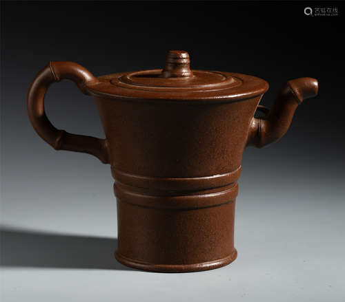 A CHINESE ZISHA CLAY BAMBOO KETTLE