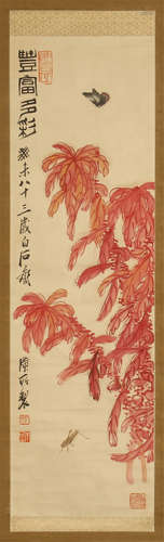 A CHINESE SCROLL PAINTING OF TREE AND BUTTERFLY