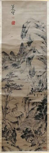 A CHINESE SCROLL PAINTING OF MOUNTAIN VIEW