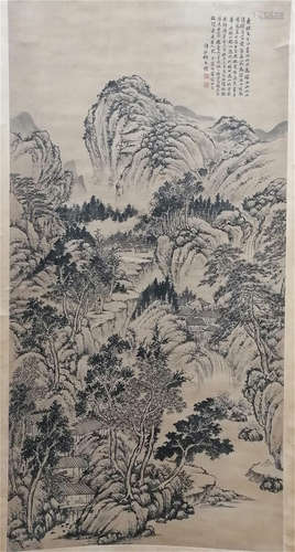 A CHINESE SCROLL PAINTING OF MOUNTAIN VIEW