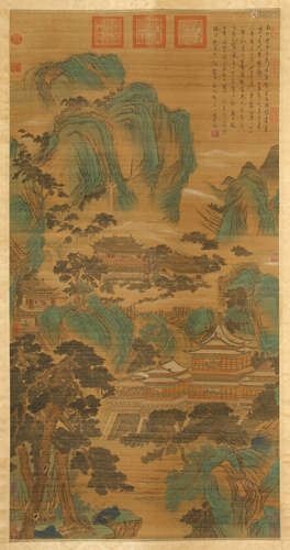 A CHINESE SCROLL PAINTING OF LANDSCAPE