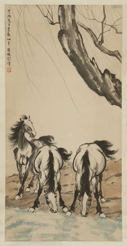 A CHINESE SCROLL PAINTING OF HORSE